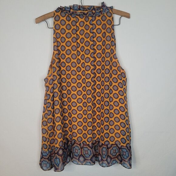 Ramy Brook Oriental Silk Blouse Womens XL Sleeveless Top Tasseled Boho Geometric - Picture 2 of 12